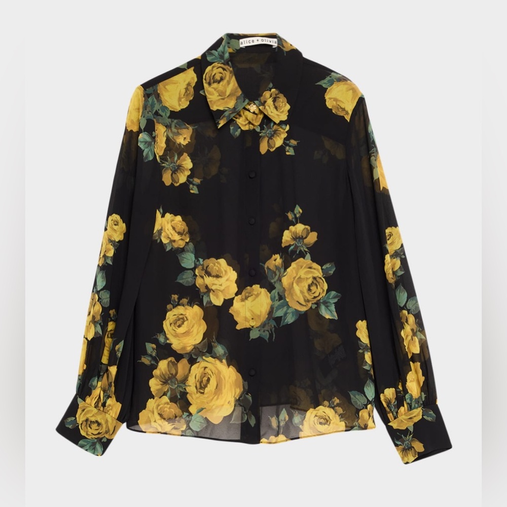 Alice + Olivia Candace Rosehips Blouson-Sleeve Buttoned Shirt - Picture 10 of 11